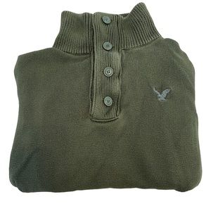 American Eagle Outfitters Olive Green Quarter-Button Pullover Sweater